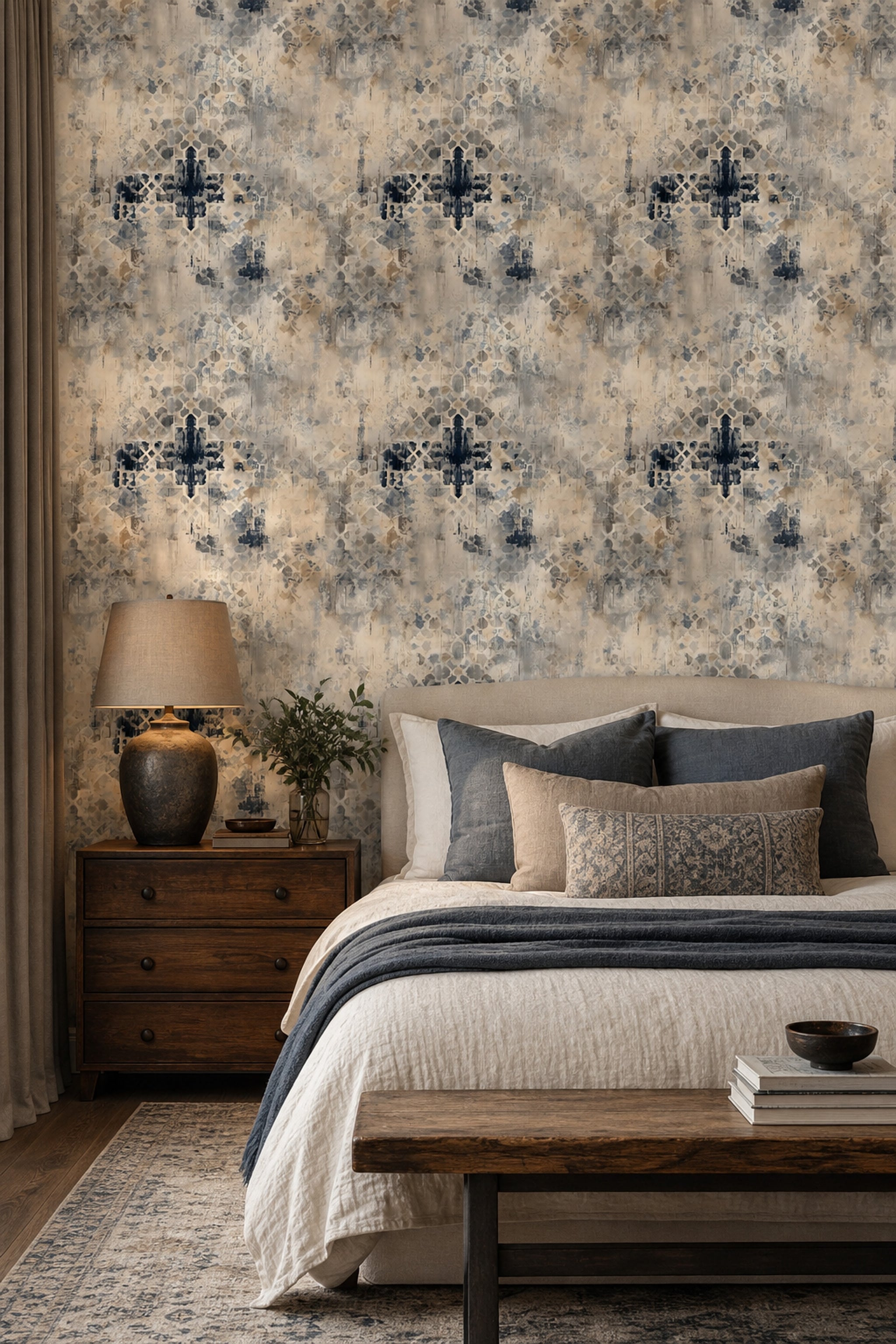 Moroccan Trellis Wallpaper Geometric Lattice Textured Plaster Removable Wall Decor