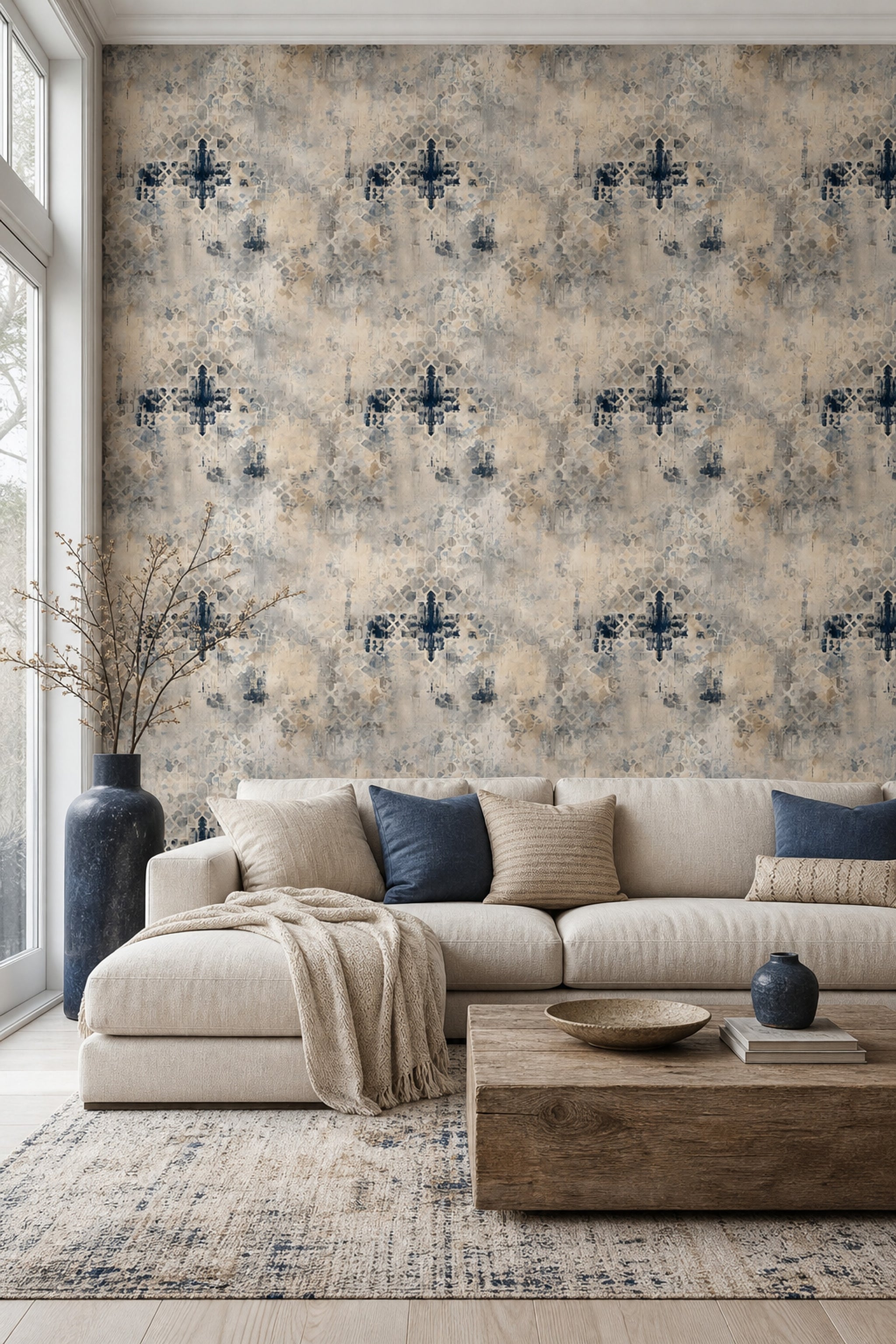 Moroccan Trellis Wallpaper Geometric Lattice Textured Plaster Removable Wall Decor