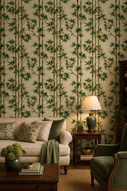 Bamboo Wallpaper Botanical Asian Inspired Removable Wall Decor