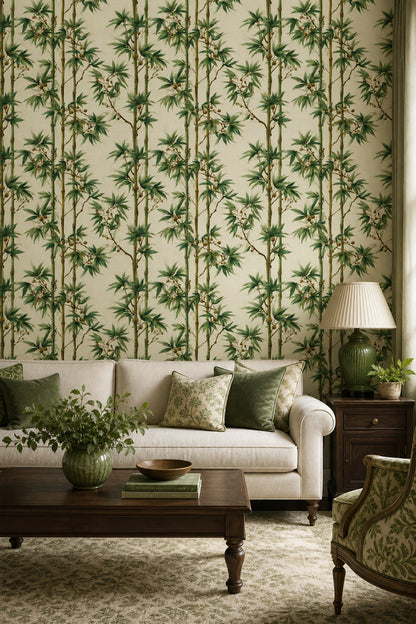 Bamboo Wallpaper Botanical Asian Inspired Removable Wall Decor