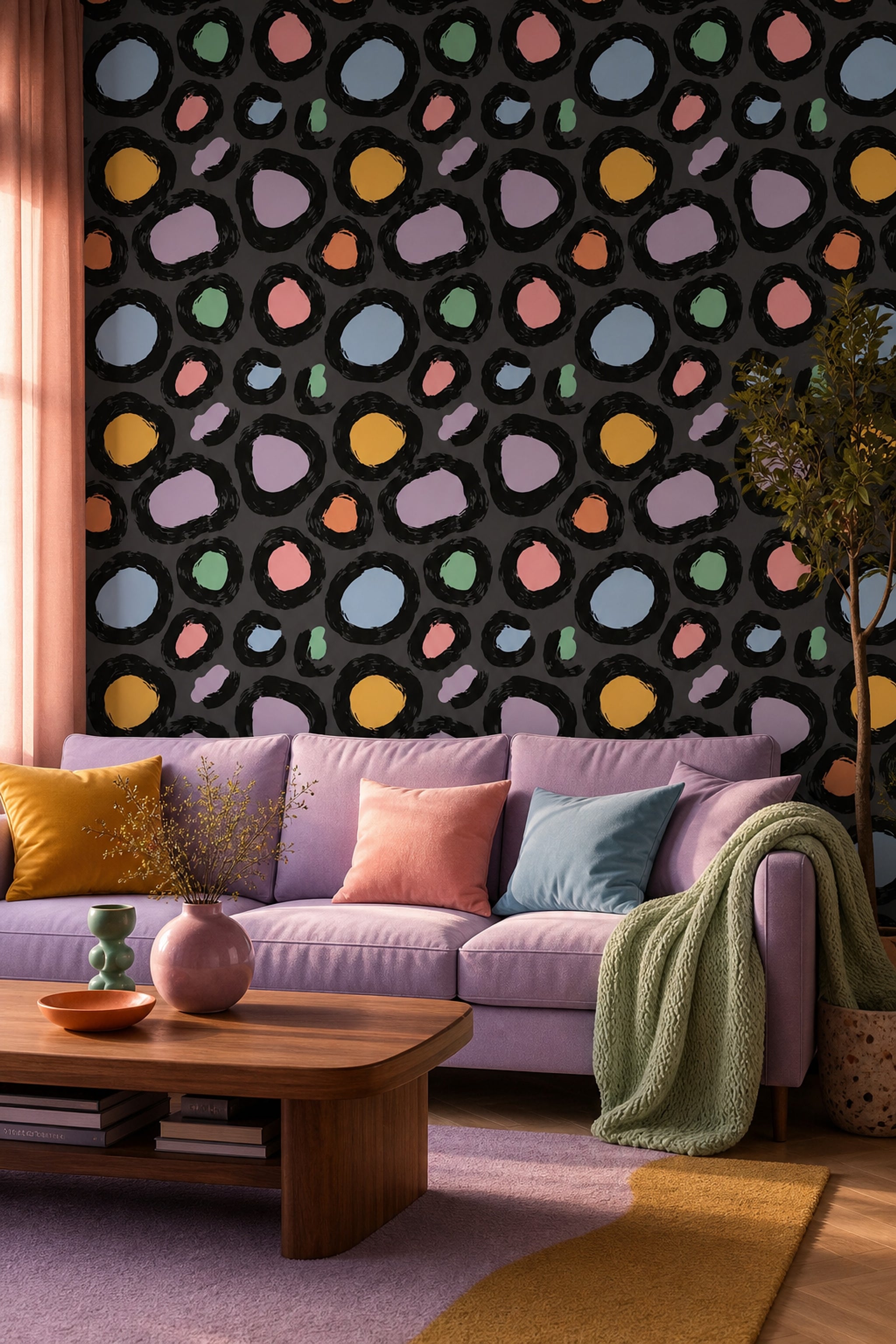 Dark Abstract Wallpaper Bold Spots Modern Graphic Decorative Mural