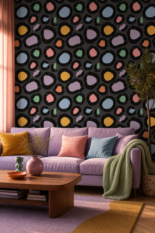 Dark Abstract Wallpaper Bold Spots Modern Graphic Decorative Mural