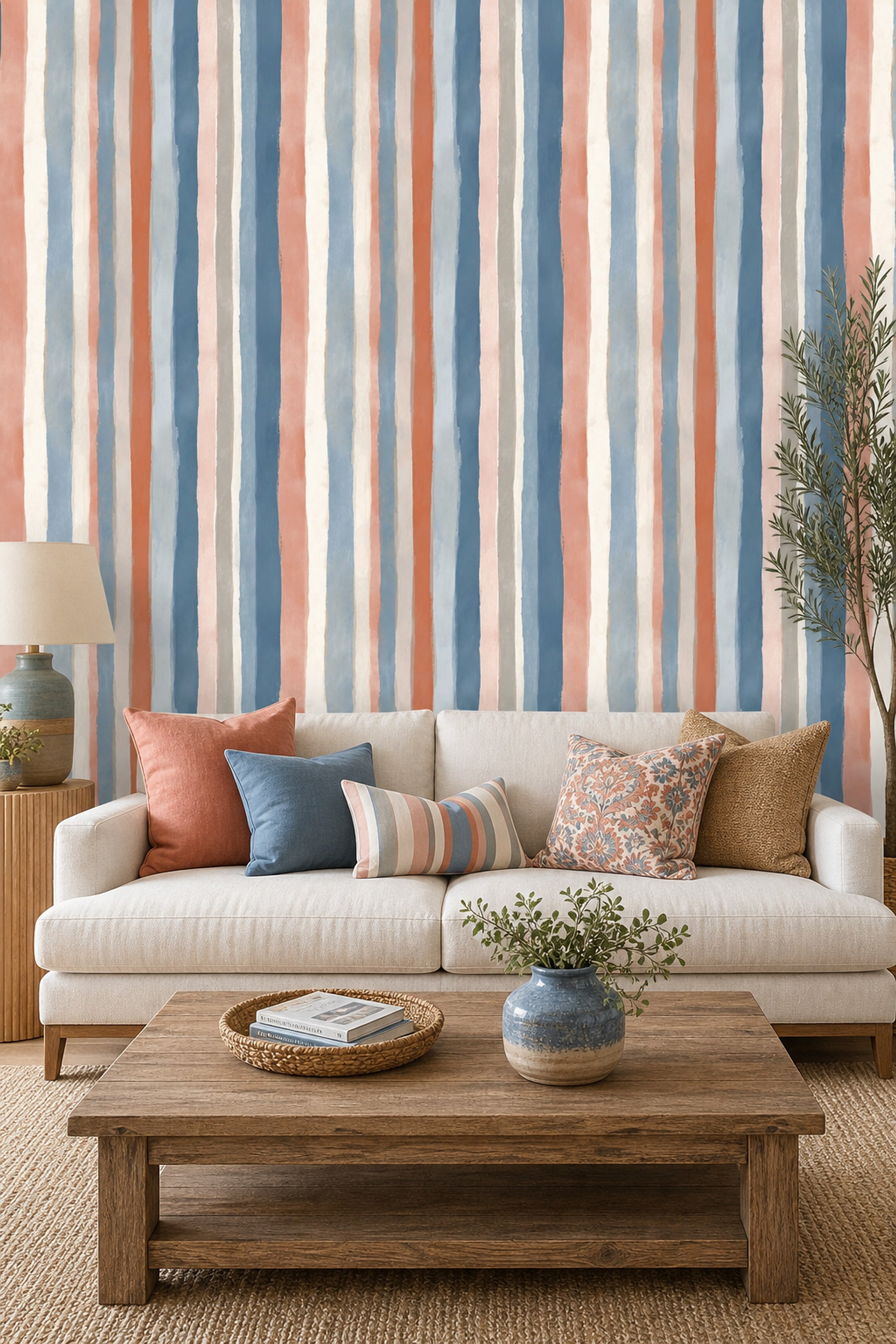 Abstract Stripes Wallpaper Vertical Brushstrokes Removable Painterly Wall Double Roll