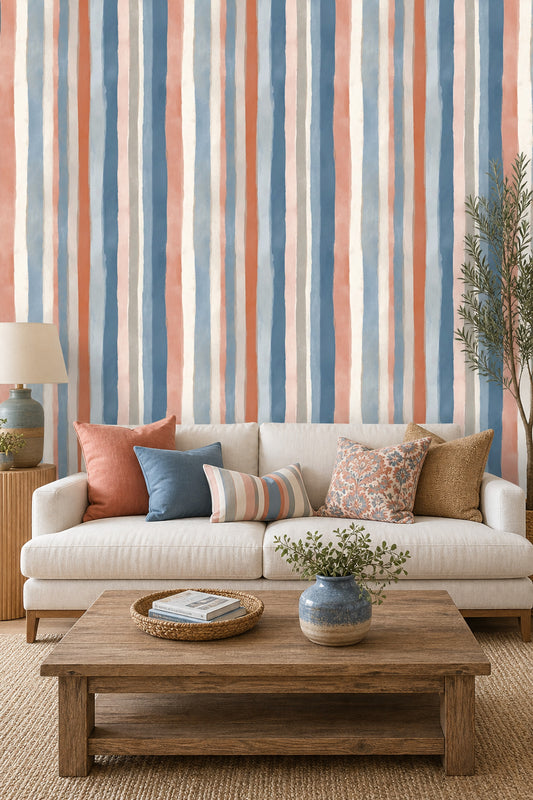 Abstract Stripes Wallpaper Vertical Brushstrokes Removable Painterly Wall Double Roll