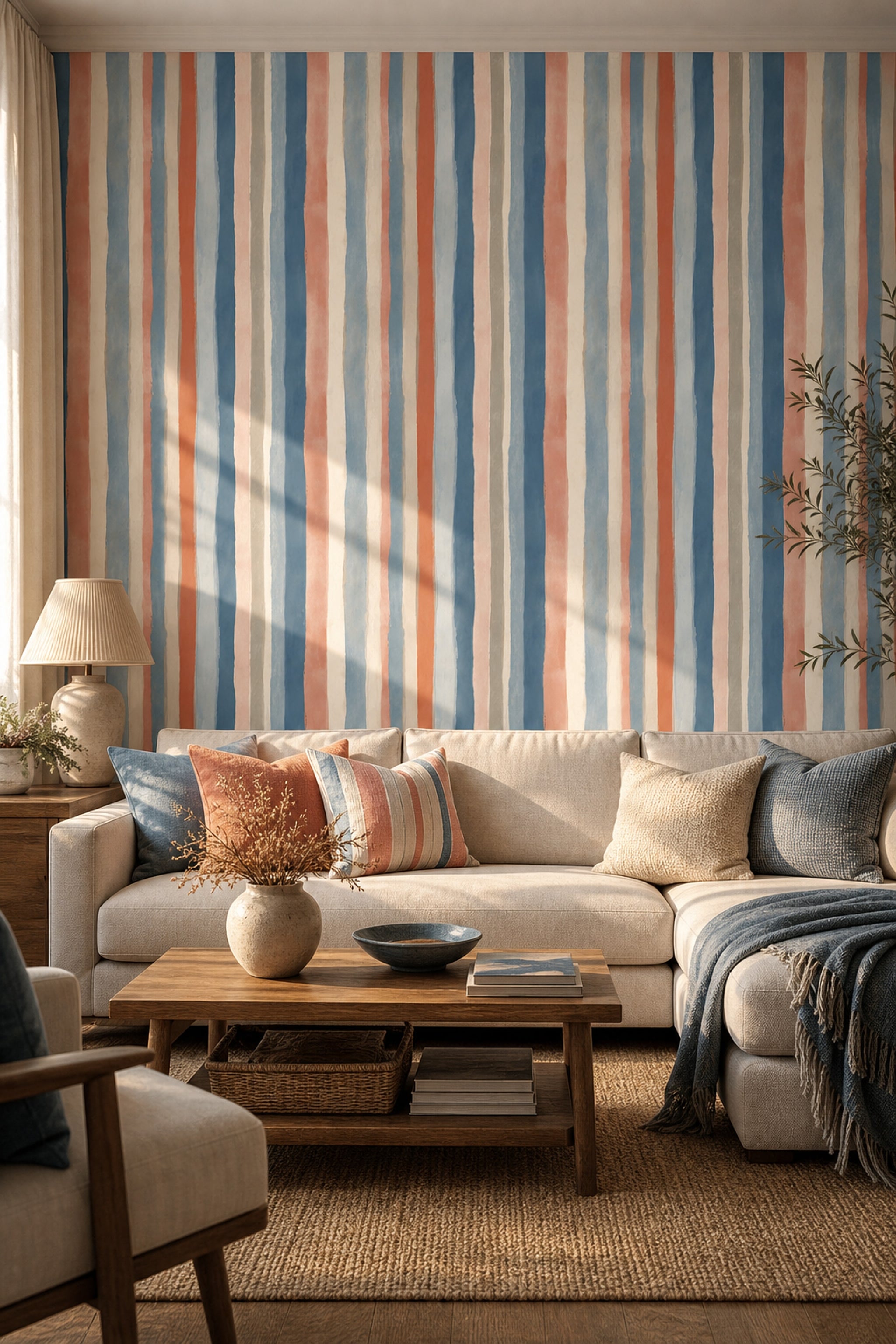 Abstract Stripes Wallpaper Vertical Brushstrokes Removable Painterly Wall Double Roll