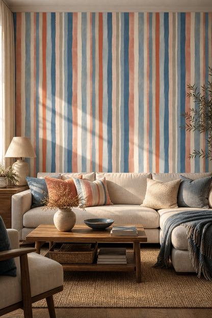 Abstract Stripes Wallpaper Vertical Brushstrokes Removable Painterly Wall Double Roll