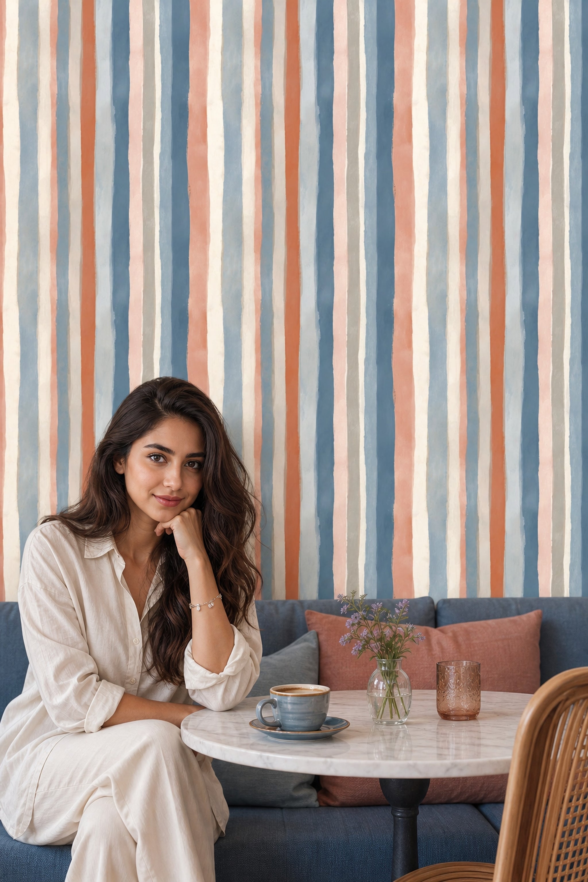 Abstract Stripes Wallpaper Vertical Brushstrokes Removable Painterly Wall Double Roll