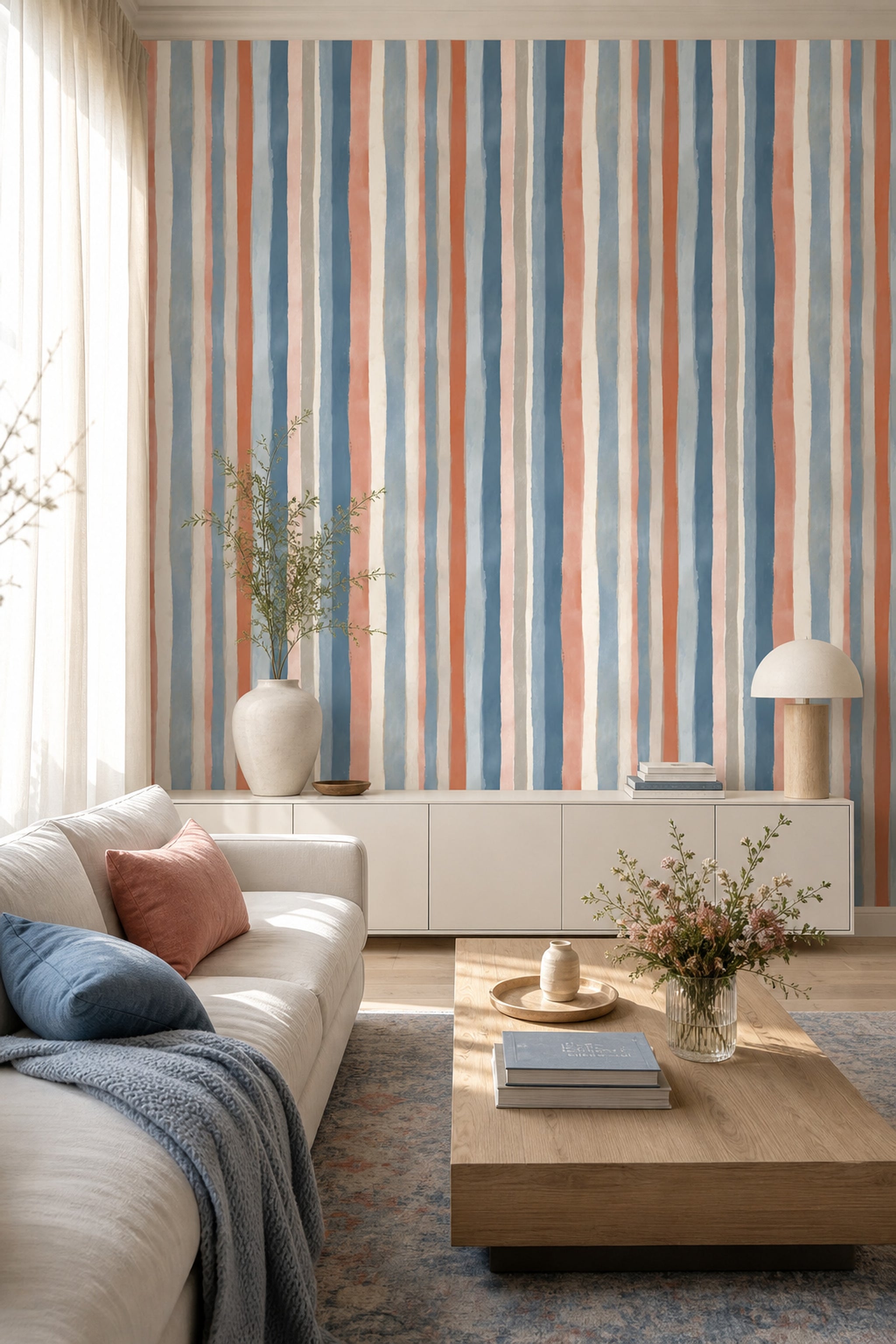 Abstract Stripes Wallpaper Vertical Brushstrokes Removable Painterly Wall Double Roll