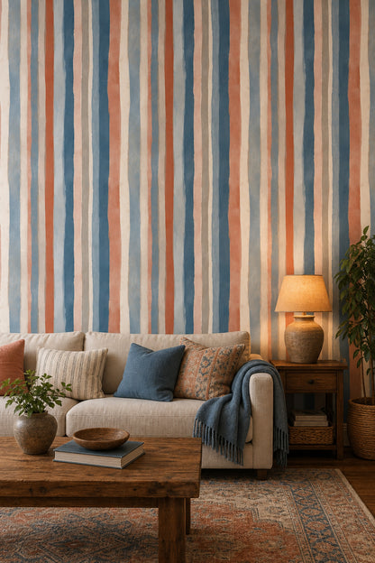 Abstract Stripes Wallpaper Vertical Brushstrokes Removable Painterly Wall Double Roll