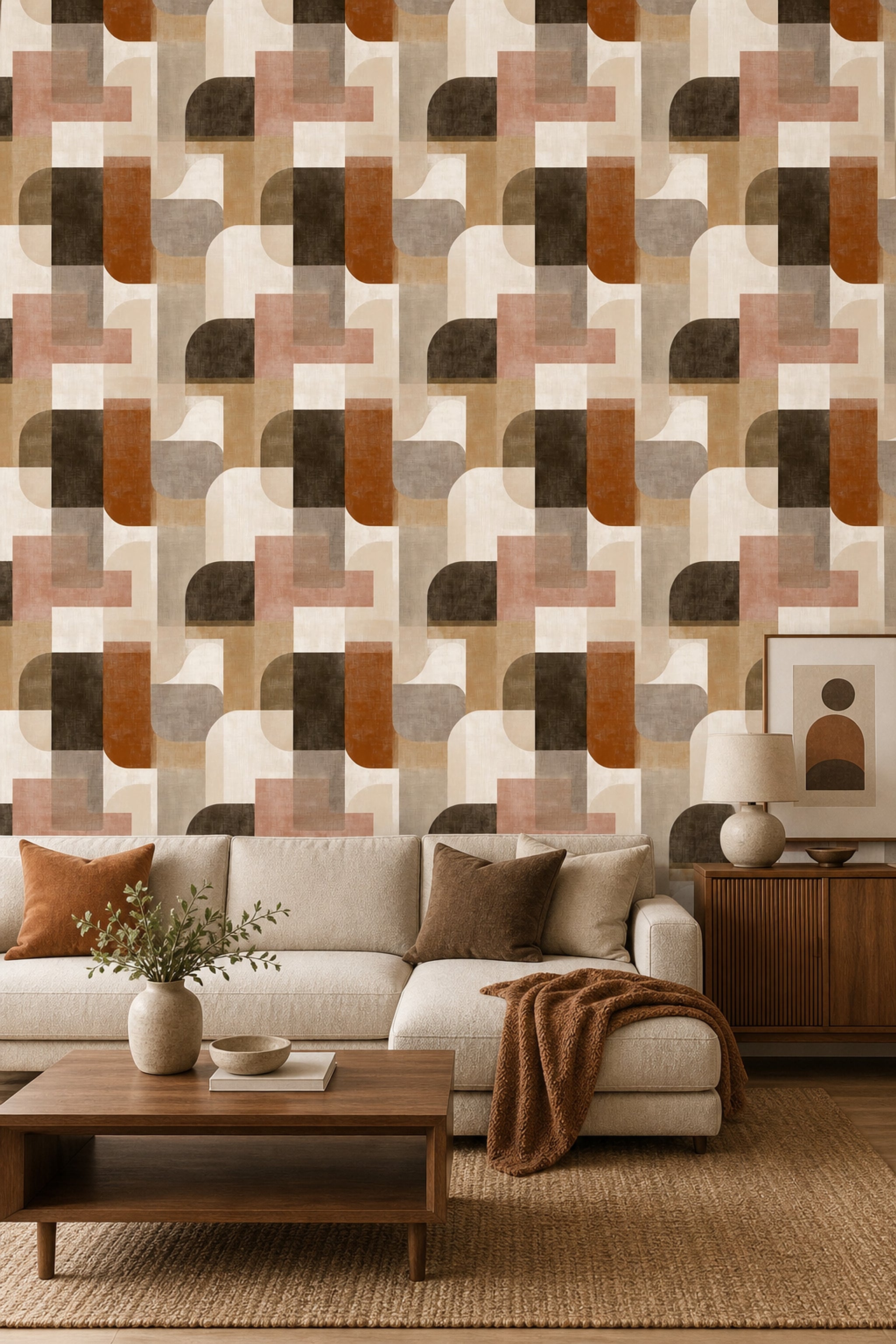 Mid Century Modern Wallpaper Geometric Abstract Decorative Mural