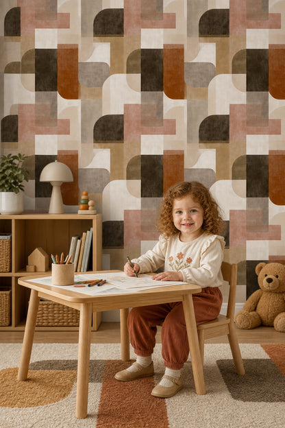 Mid Century Modern Wallpaper Geometric Abstract Decorative Mural