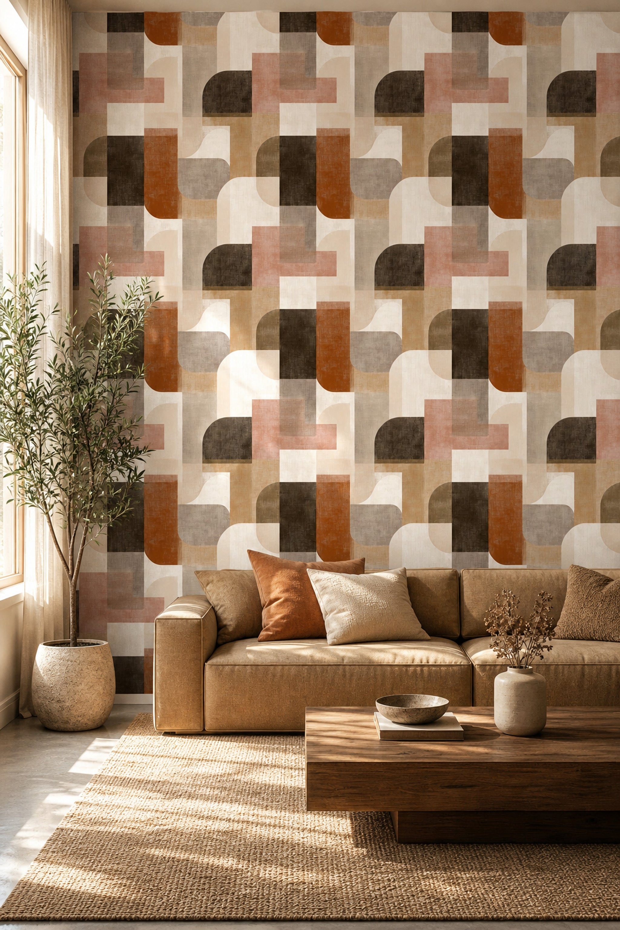Mid Century Modern Wallpaper Geometric Abstract Decorative Mural