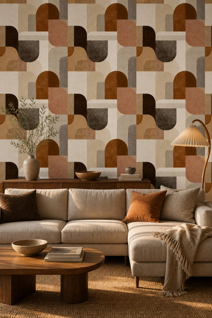 Mid Century Modern Wallpaper Geometric Removable Abstract Wall Double Roll