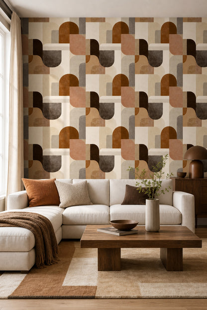 Mid Century Modern Wallpaper Geometric Removable Abstract Wall Double Roll