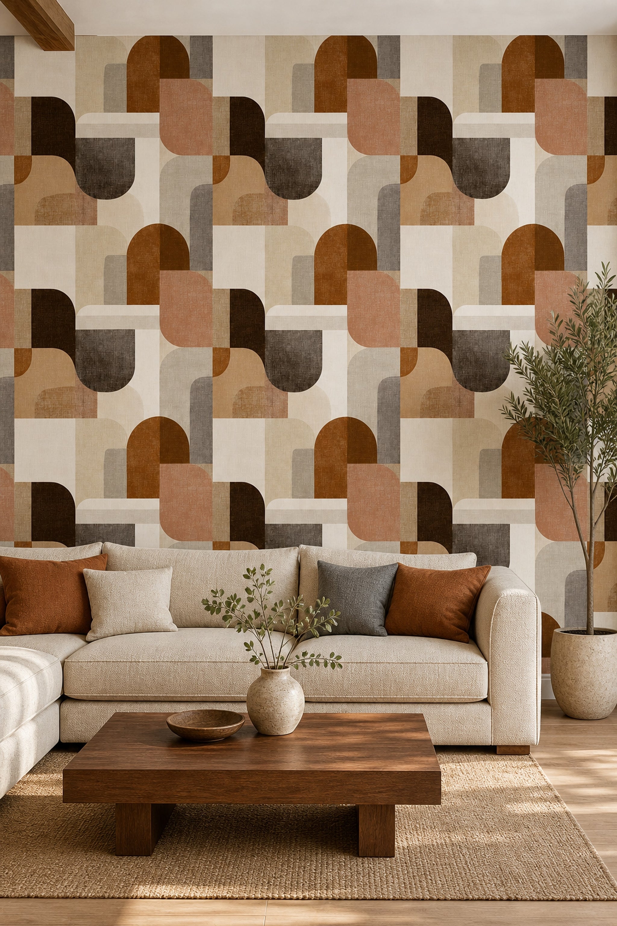 Mid Century Modern Wallpaper Geometric Removable Abstract Wall Double Roll