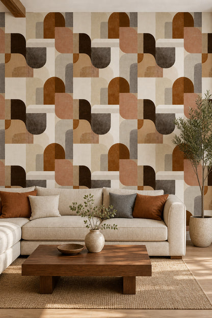Mid Century Modern Wallpaper Geometric Removable Abstract Wall Double Roll