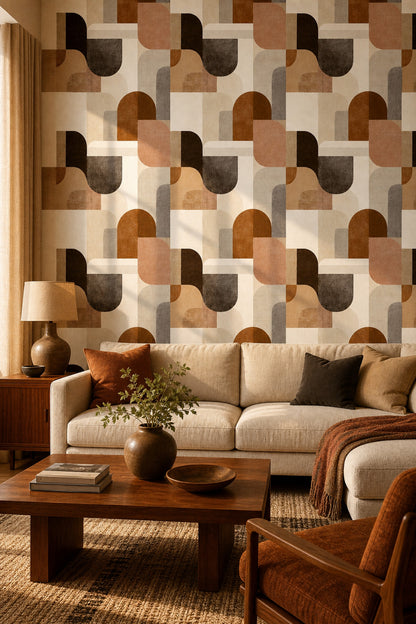 Mid Century Modern Wallpaper Geometric Removable Abstract Wall Double Roll