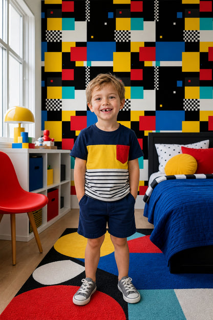 Abstract Geometric Wallpaper Color Block Removable Black Background Wall Double Roll