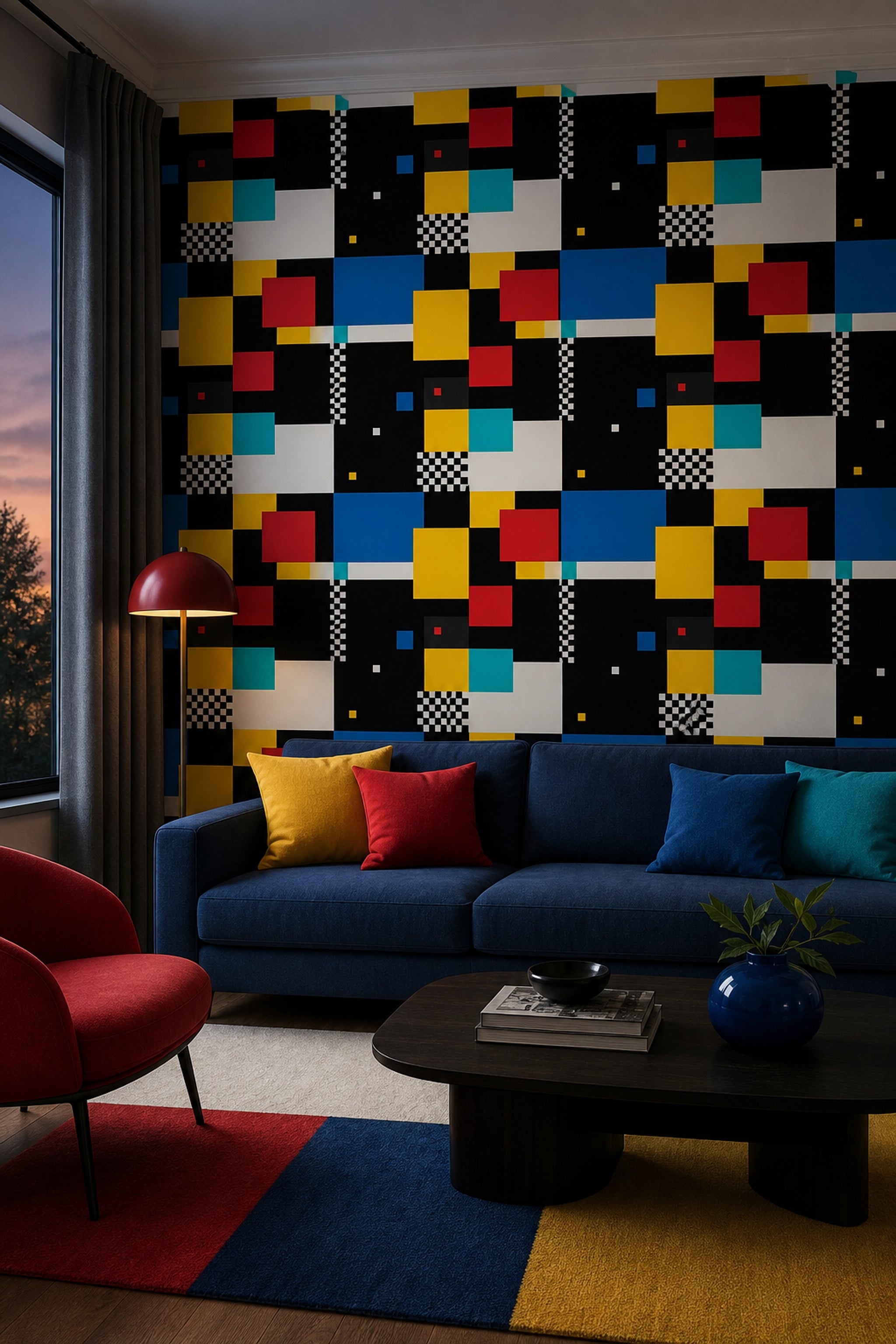 Abstract Geometric Wallpaper Color Block Removable Black Background Wall Double Roll
