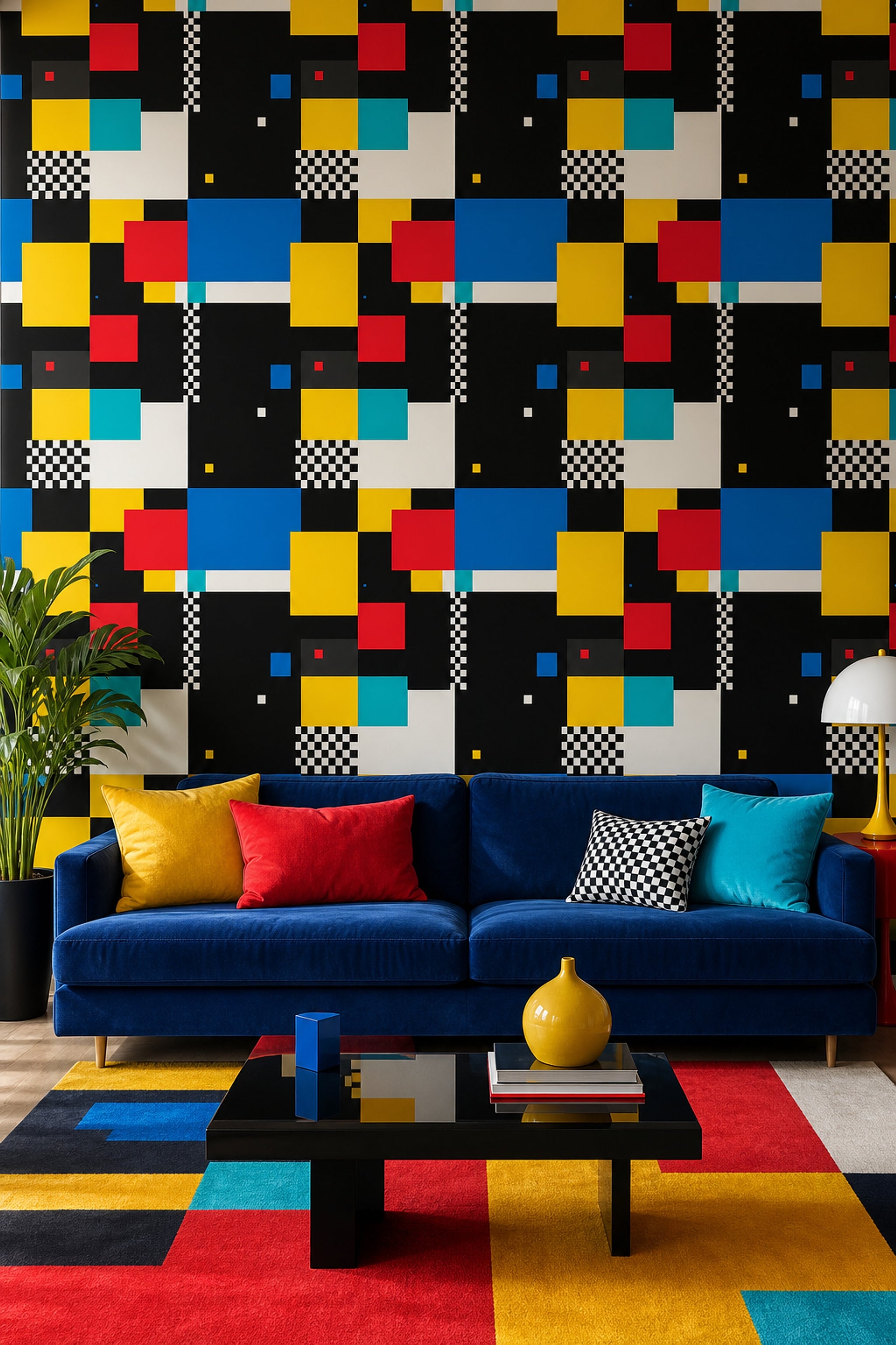 Abstract Geometric Wallpaper Color Block Removable Black Background Wall Double Roll