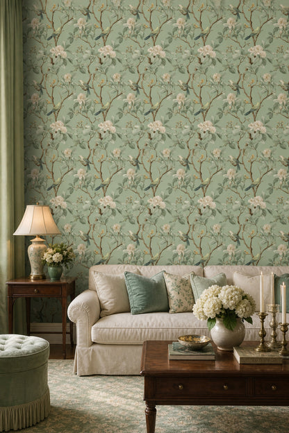 Botanical Wallpaper Birds Removable Vintage Illustration Wall Double Roll