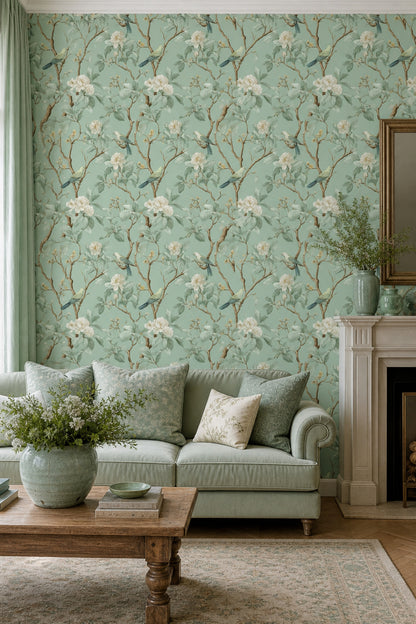Botanical Wallpaper Birds Removable Vintage Illustration Wall Double Roll