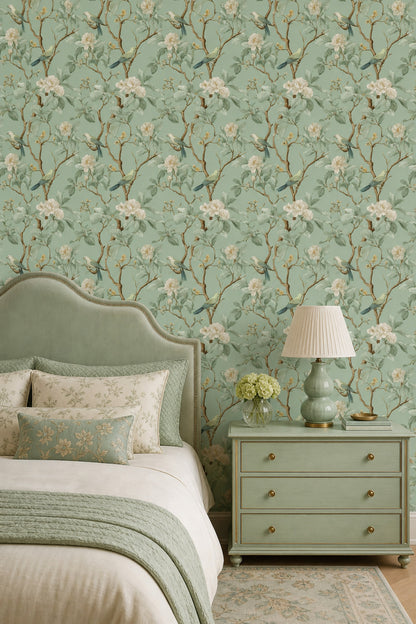 Botanical Wallpaper Birds Removable Vintage Illustration Wall Double Roll