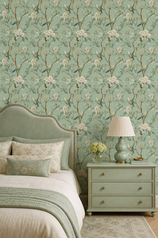 Botanical Wallpaper Birds Removable Vintage Illustration Wall Double Roll