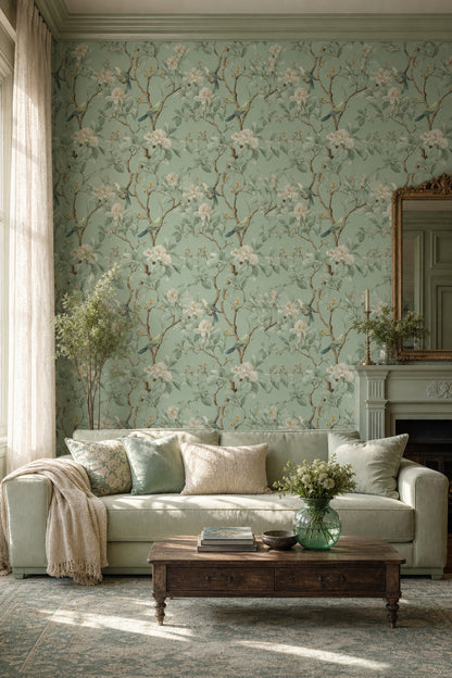 Botanical Wallpaper Birds Removable Vintage Illustration Wall Double Roll