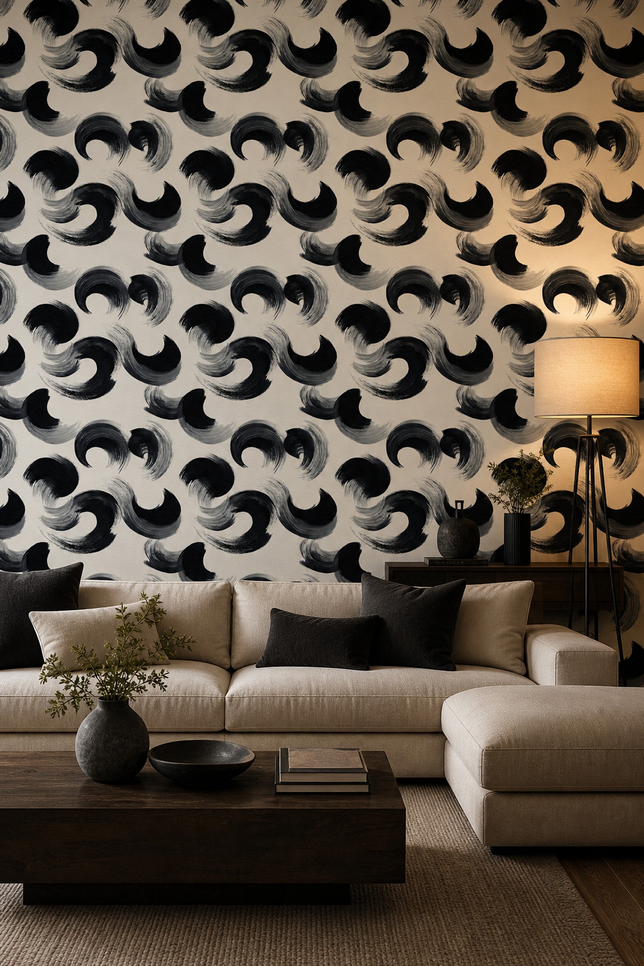 Abstract Brushstroke Wallpaper Black Ink Calligraphy Decorative Mural