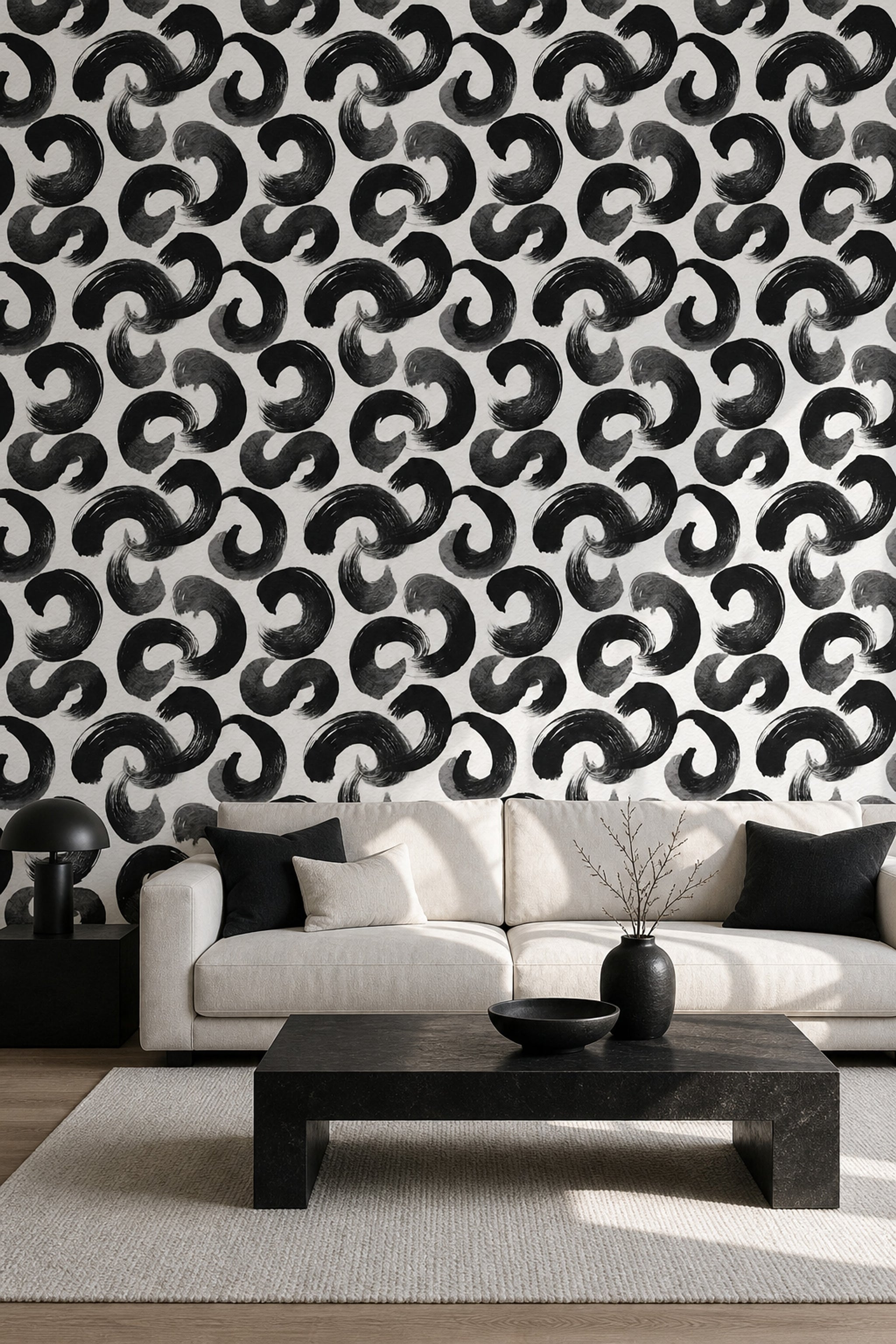 Brushstroke Circles Wallpaper Black And White Removable Textured Paper Wall Double Roll