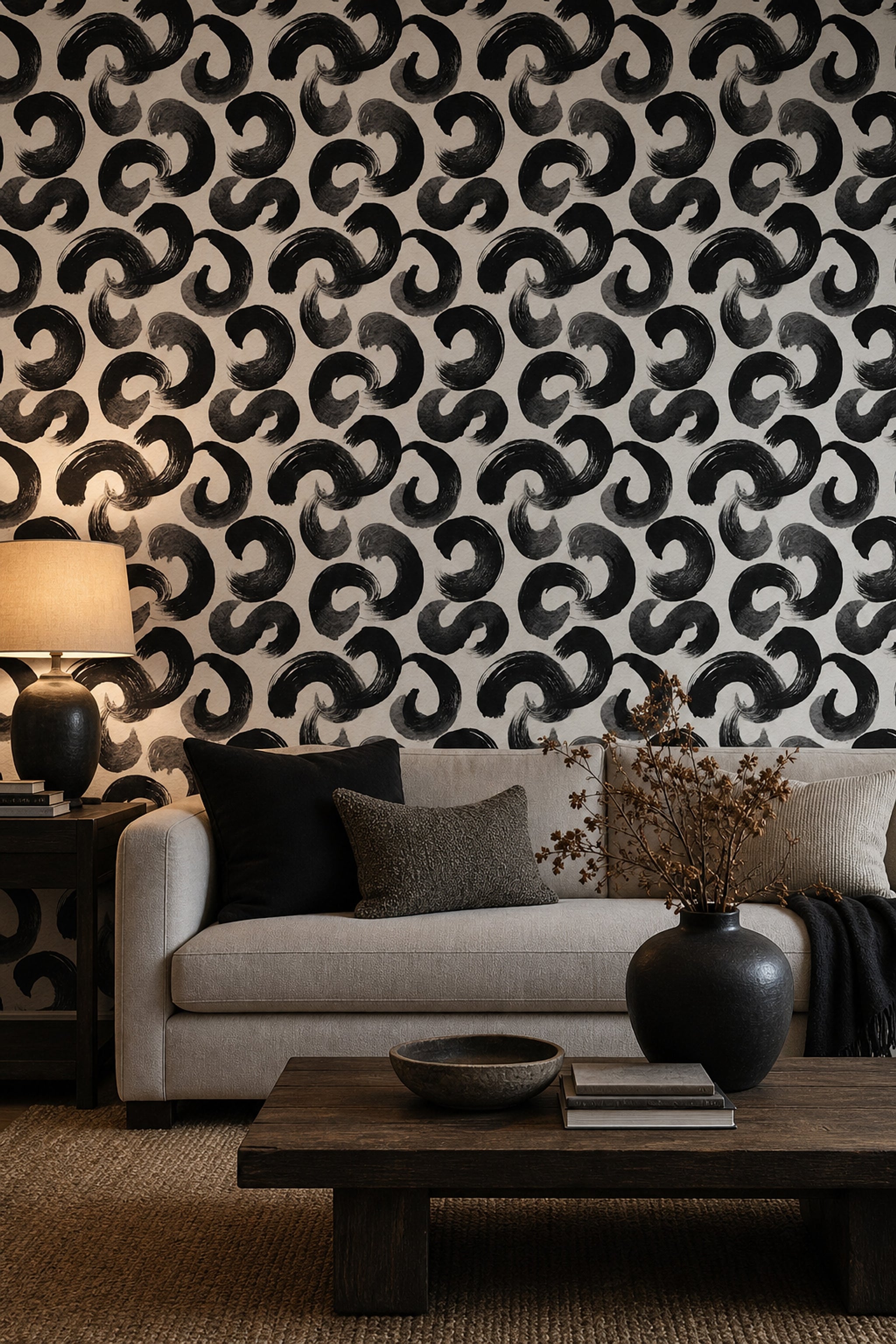 Brushstroke Circles Wallpaper Black And White Removable Textured Paper Wall Double Roll