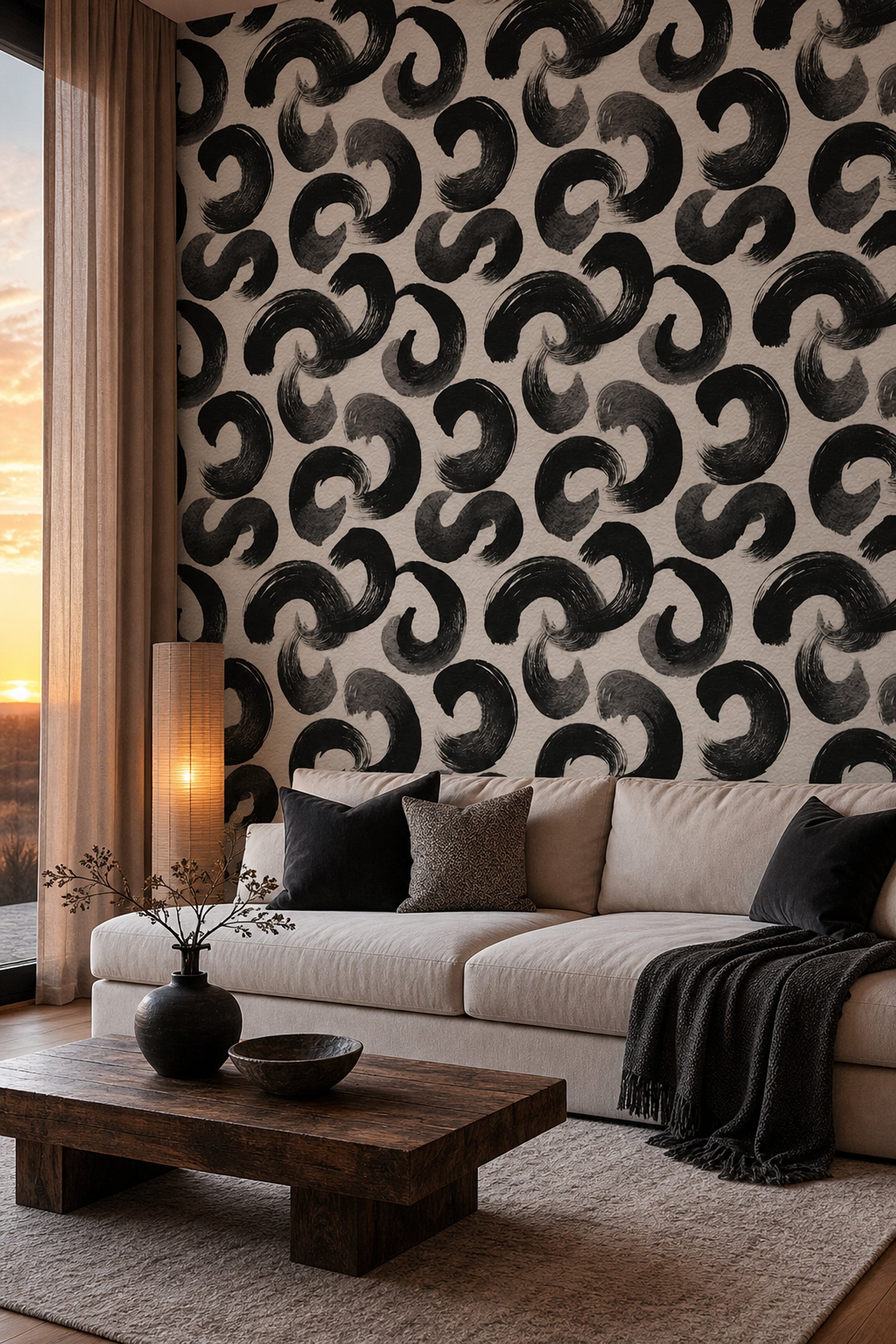 Brushstroke Circles Wallpaper Black And White Removable Textured Paper Wall Double Roll