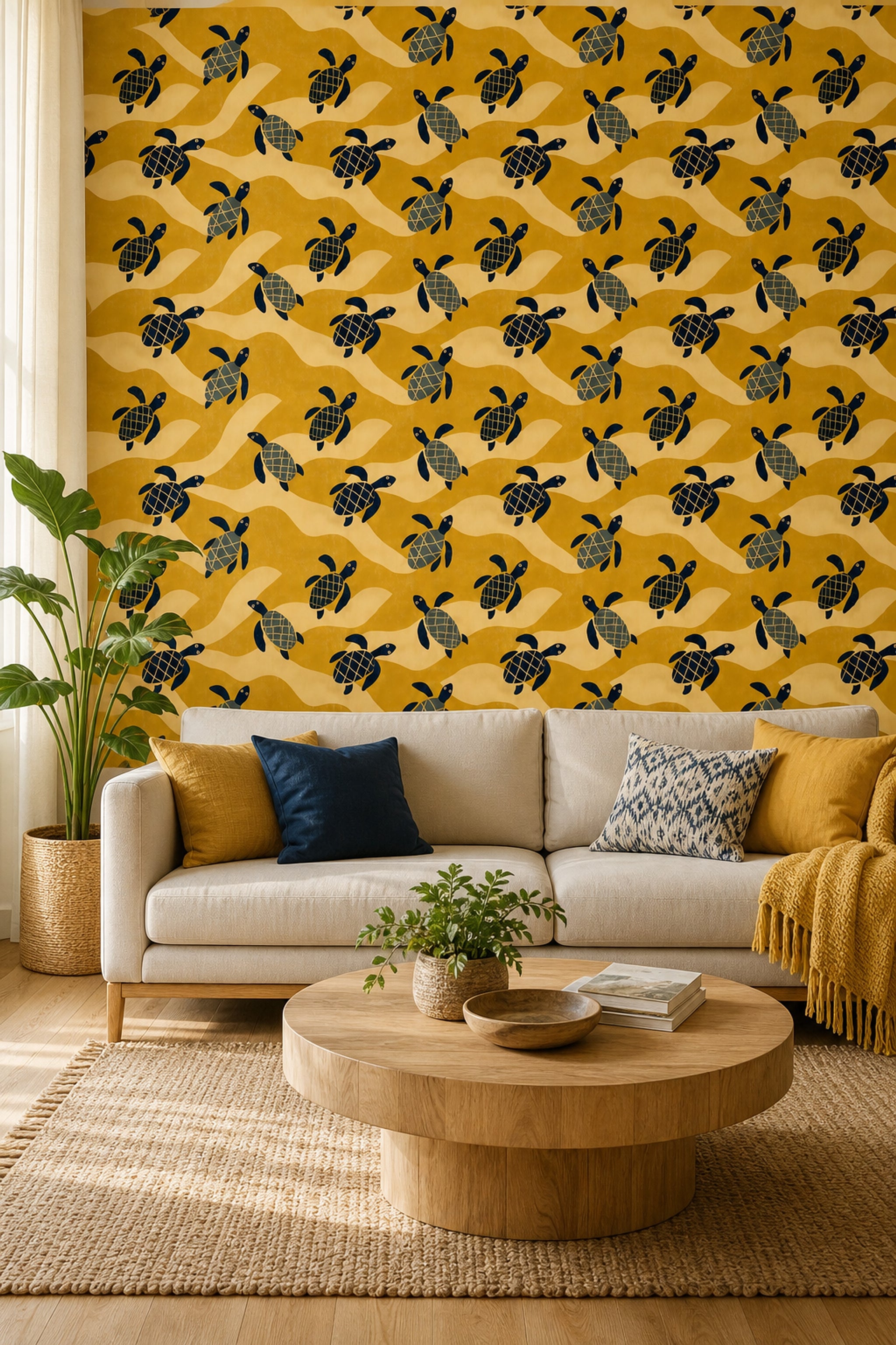 Sea Turtles Wallpaper Ocean Waves Coastal Decorative Mural