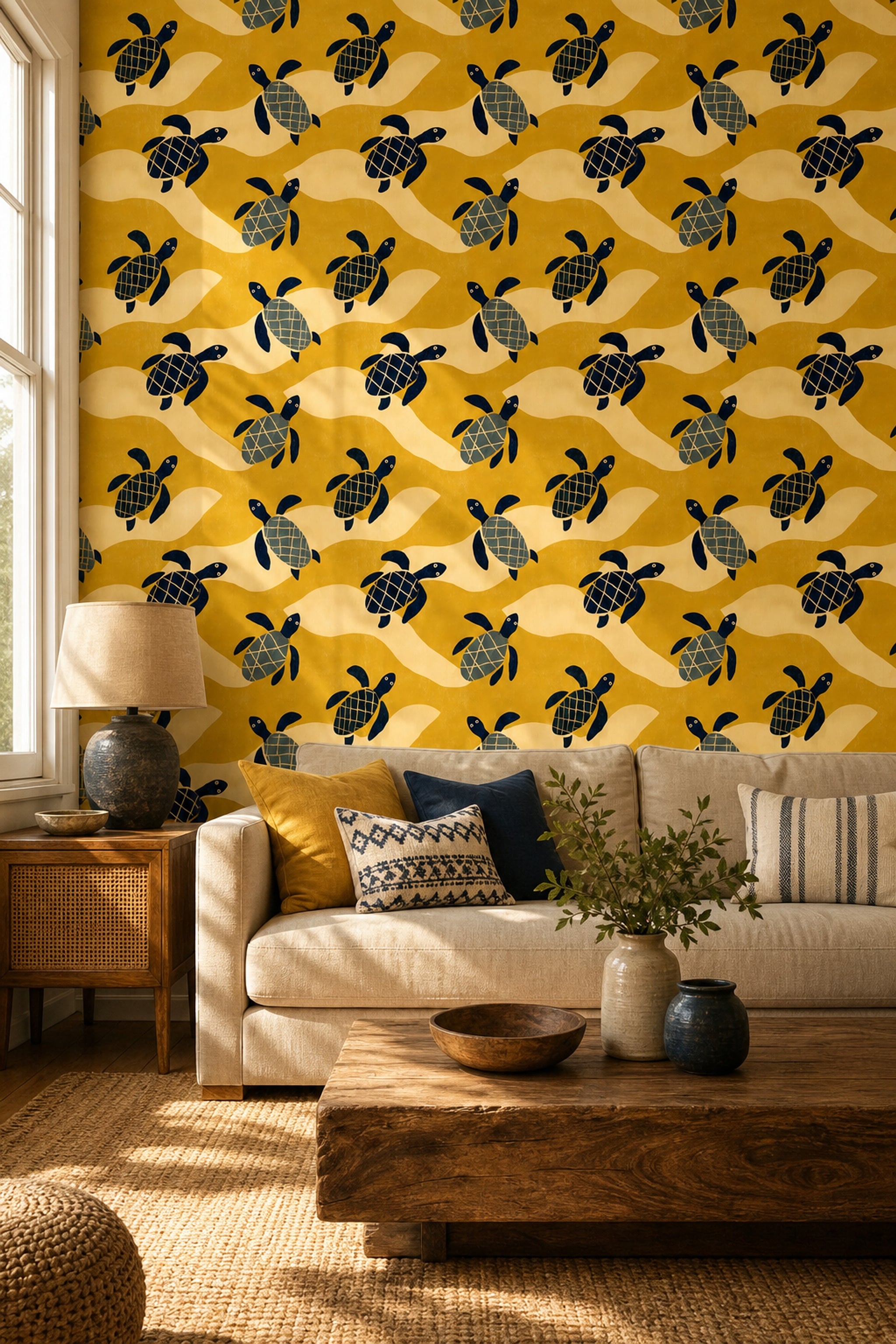 Sea Turtles Wallpaper Ocean Waves Coastal Decorative Mural