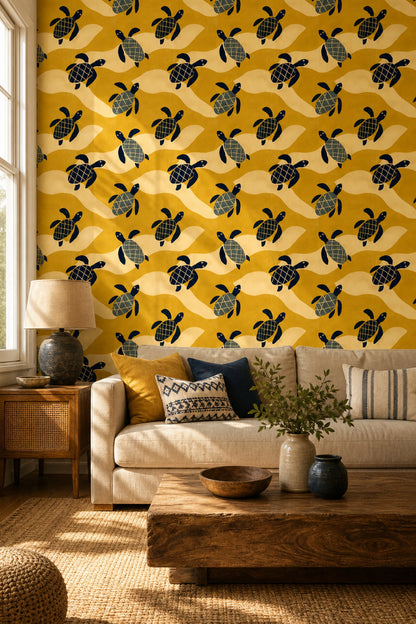 Sea Turtles Wallpaper Ocean Waves Coastal Decorative Mural