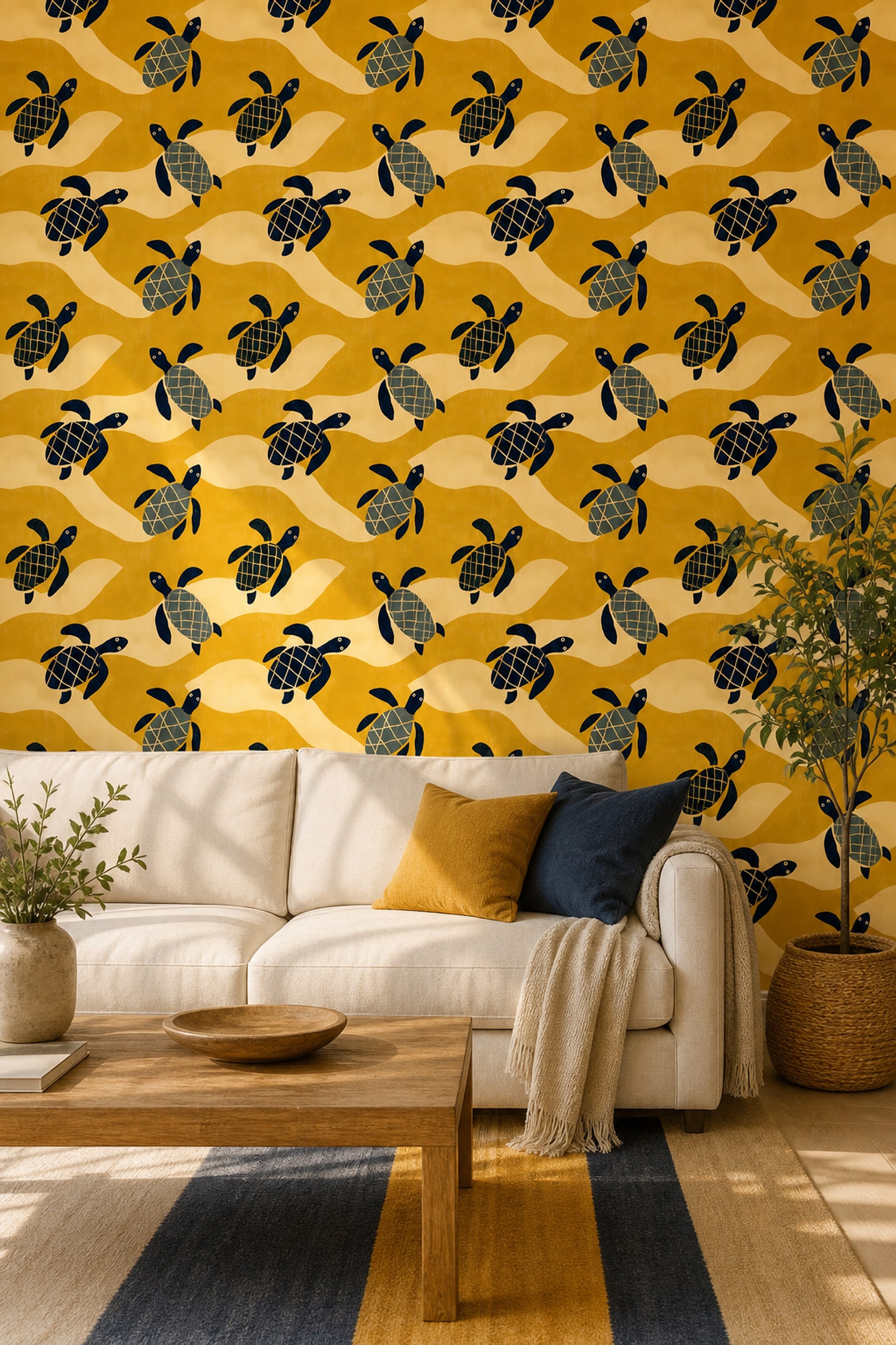 Sea Turtles Wallpaper Ocean Waves Coastal Decorative Mural