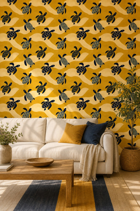 Sea Turtles Wallpaper Ocean Waves Coastal Decorative Mural