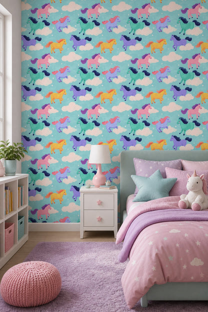 Whimsical Wallpaper Pastel Horses Nursery Decorative Mural