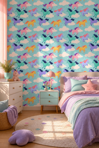Whimsical Wallpaper Pastel Horses Nursery Decorative Mural