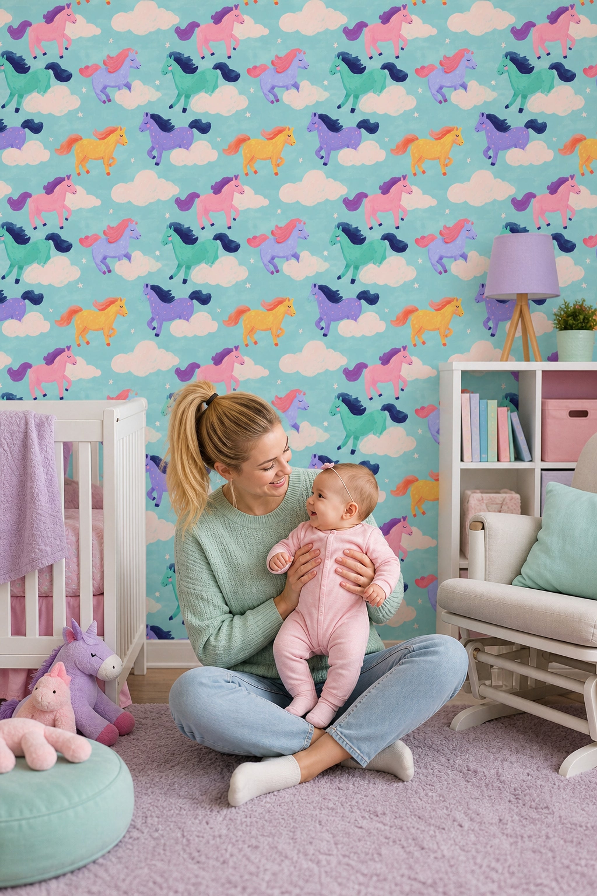 Whimsical Wallpaper Pastel Horses Nursery Decorative Mural