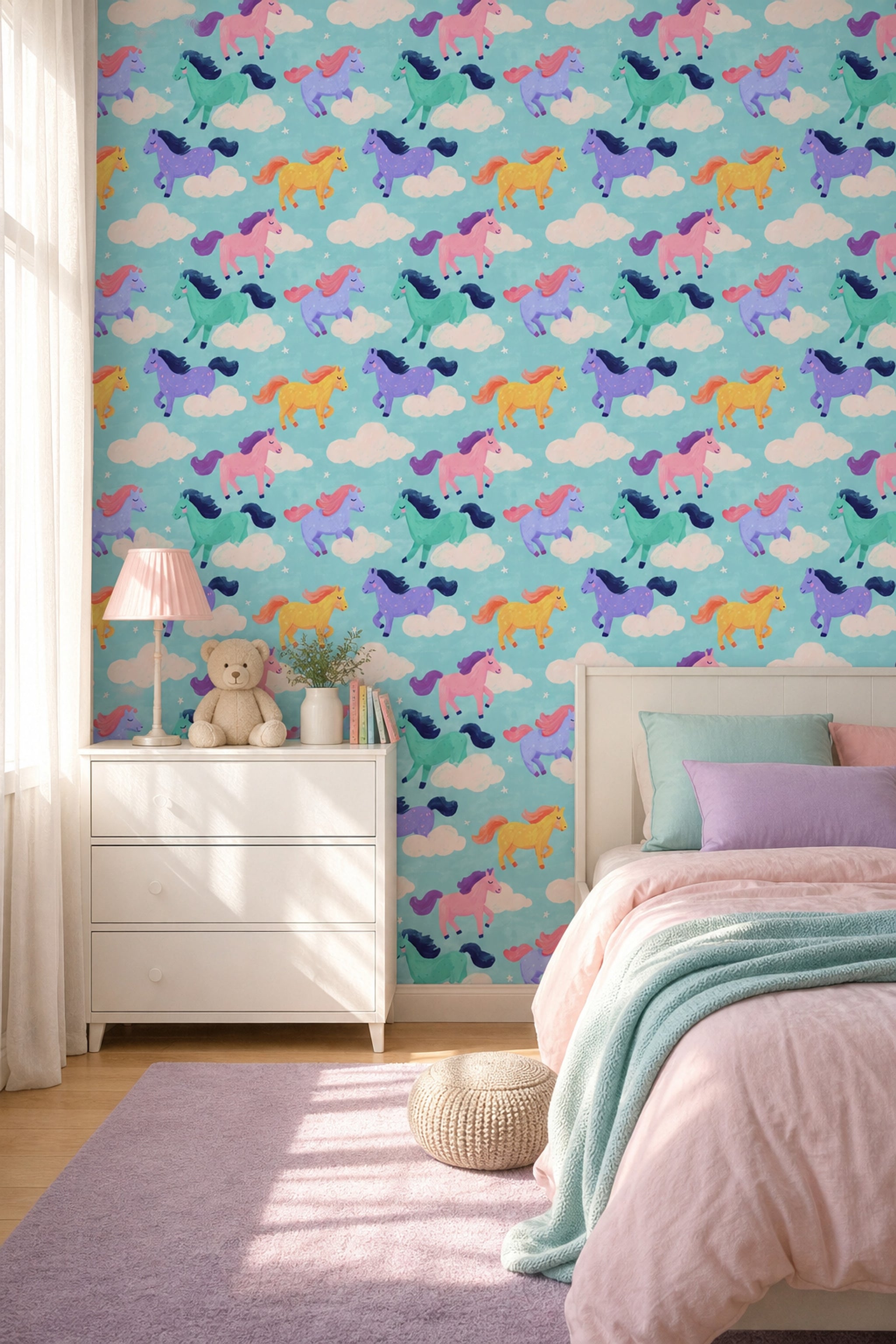 Whimsical Wallpaper Pastel Horses Nursery Decorative Mural
