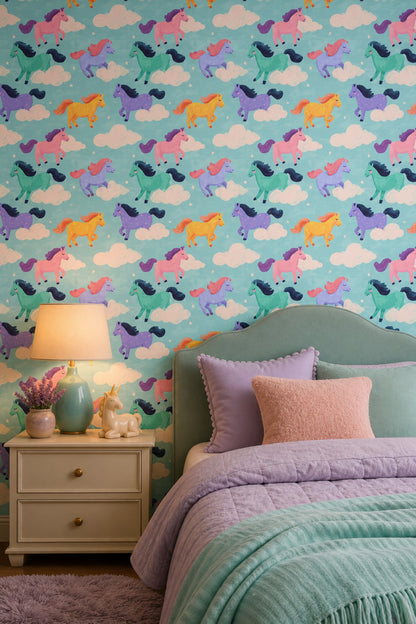Whimsical Wallpaper Pastel Horses Nursery Decorative Mural