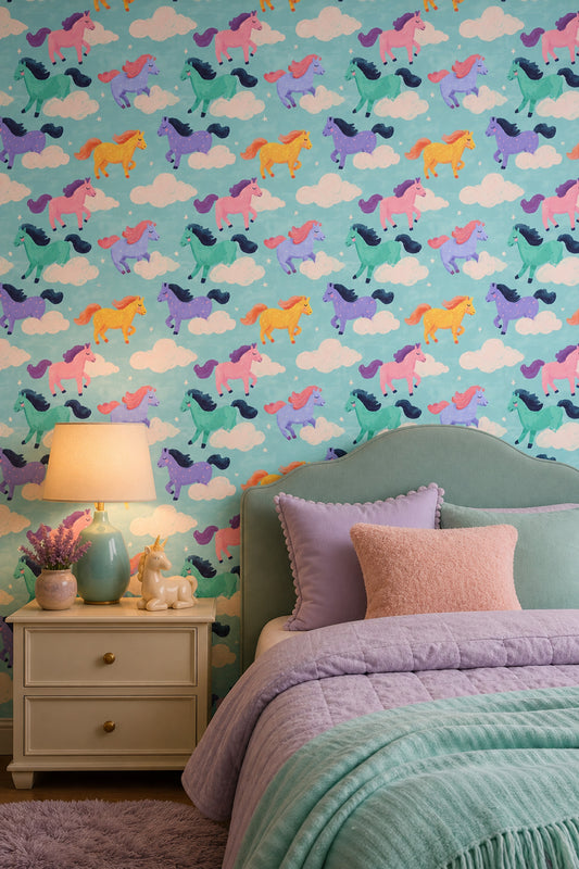 Whimsical Wallpaper Pastel Horses Nursery Decorative Mural