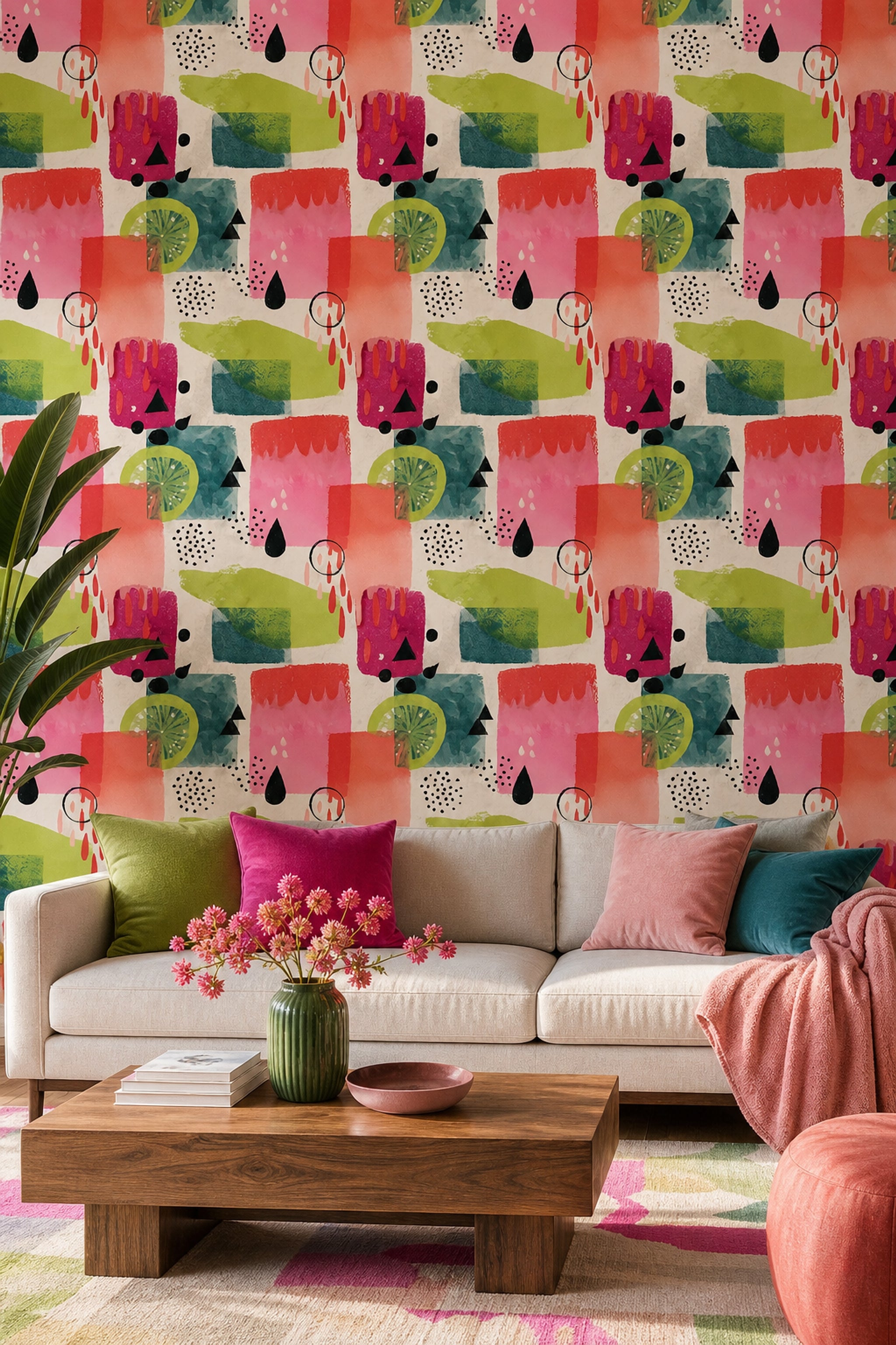 Solid Black Wallpaper Abstract Removable Geometric Wall Double Roll