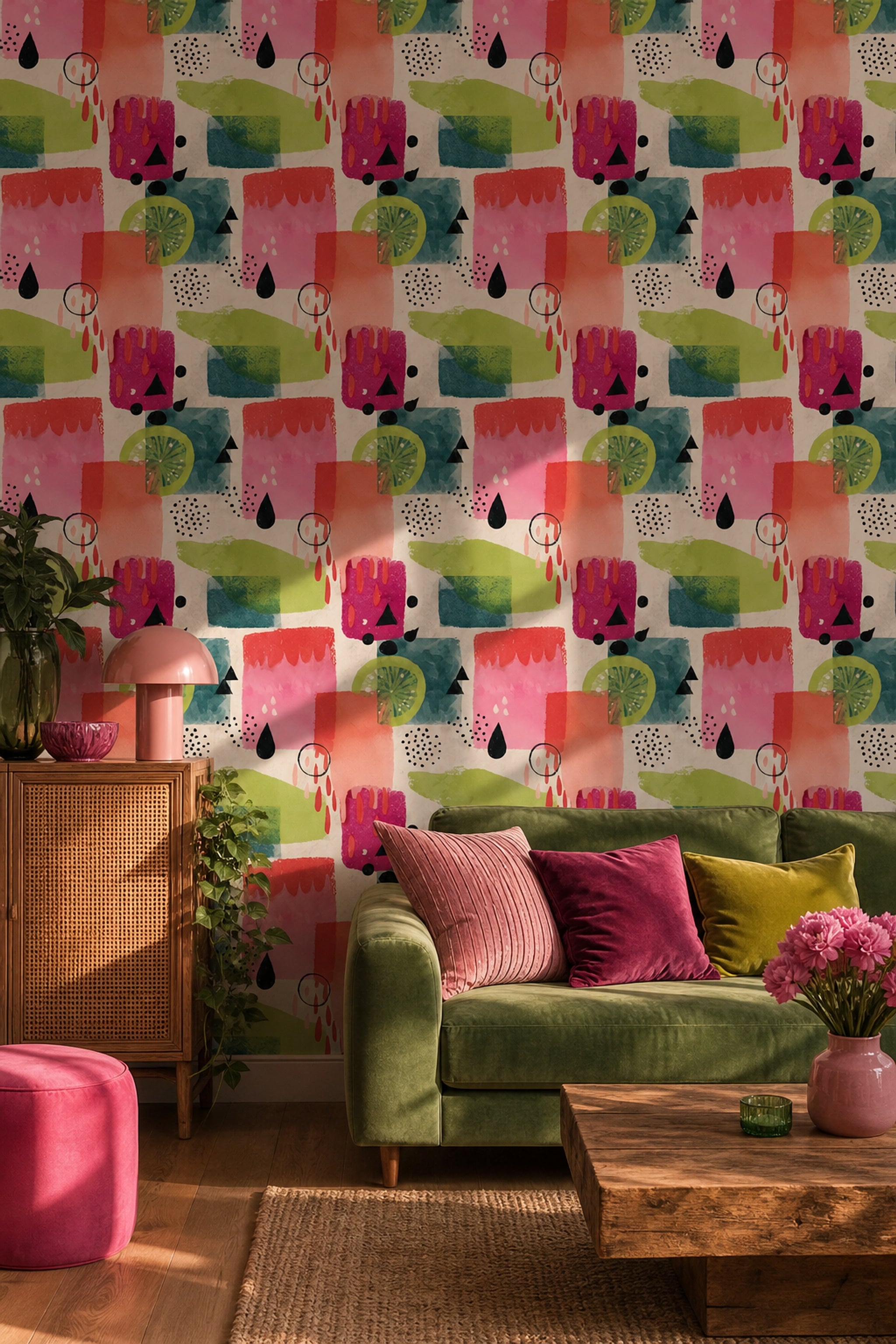 Solid Black Wallpaper Abstract Removable Geometric Wall Double Roll