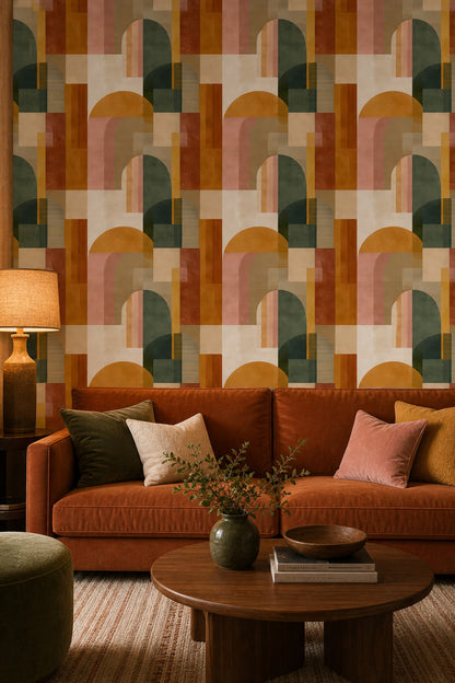 Muted Green Wallpaper Mid Century Modern Removable Wall Decor