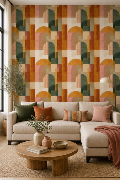 Muted Green Wallpaper Mid Century Modern Removable Wall Decor