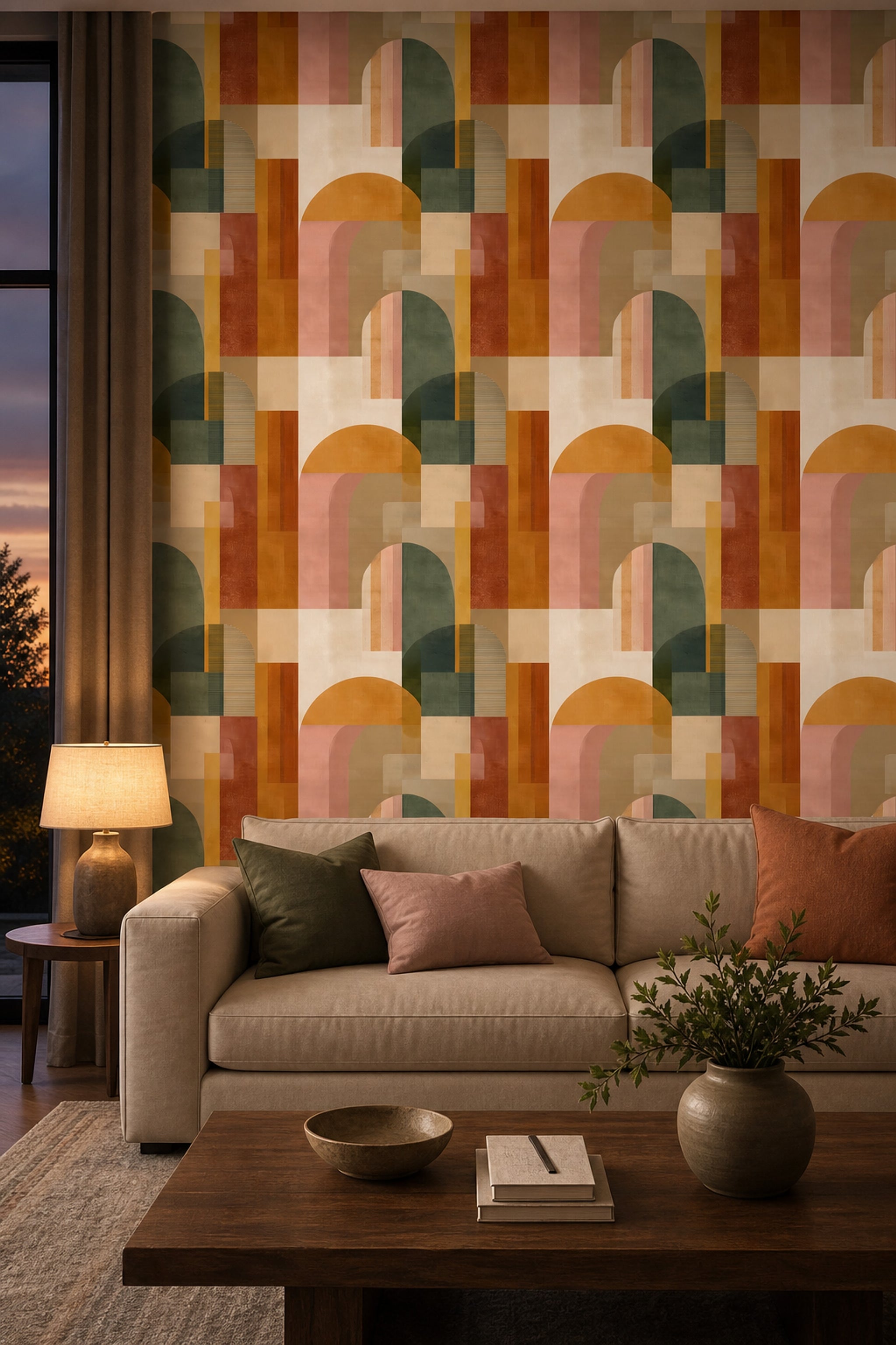 Muted Green Wallpaper Mid Century Modern Removable Wall Decor