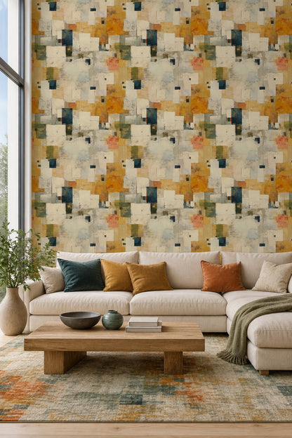 Abstract Geometric Wallpaper Rectangles Removable Modern Collage Wall Double Roll